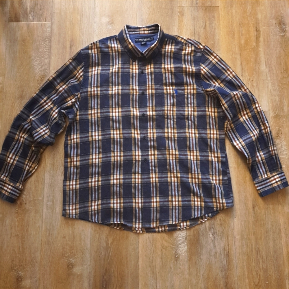 U.S. Polo Assn. Blue Plaid Button Down Collard Shirt Men's Size 2XL